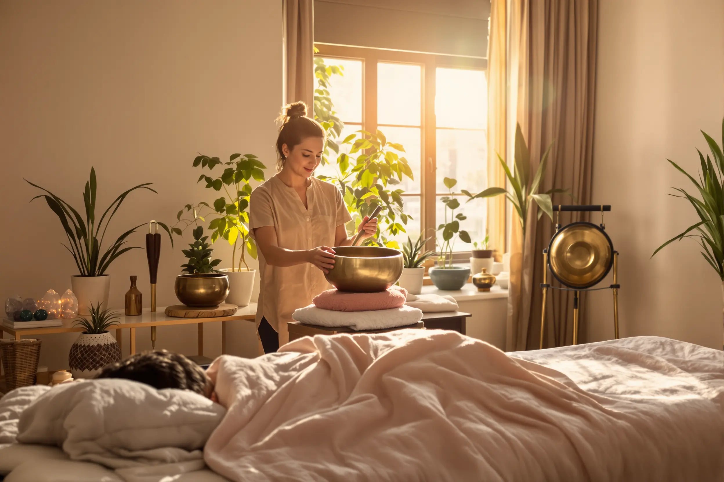 Séance de sonothérapie avec bols chantants