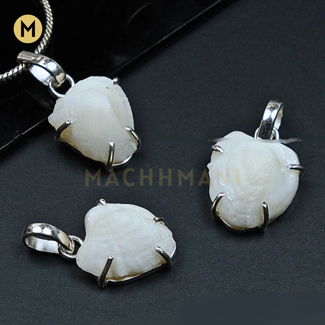 White Machmani Stone in Silver Pendant