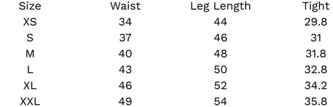 Size chart Shorts