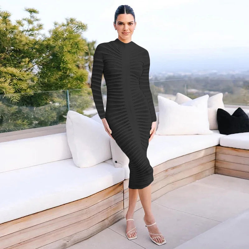 Autumn Women's Fashion Long-Sleeved Round Neck Slim-Fit Dress - Image 6