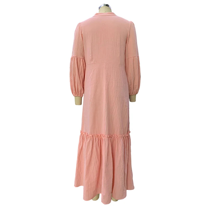 Women's V Neck Long Sleeve A-line Beach Dress - Image 5