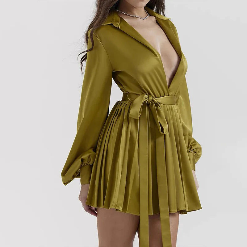 Satin Mini Dresses with Lantern Sleeves for Party - Wholesale - Image 3