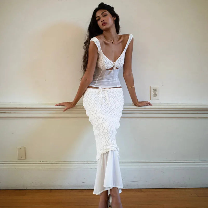 Autumn Lace Two-Piece Set with Hook-and-Loop Suspender Skirt