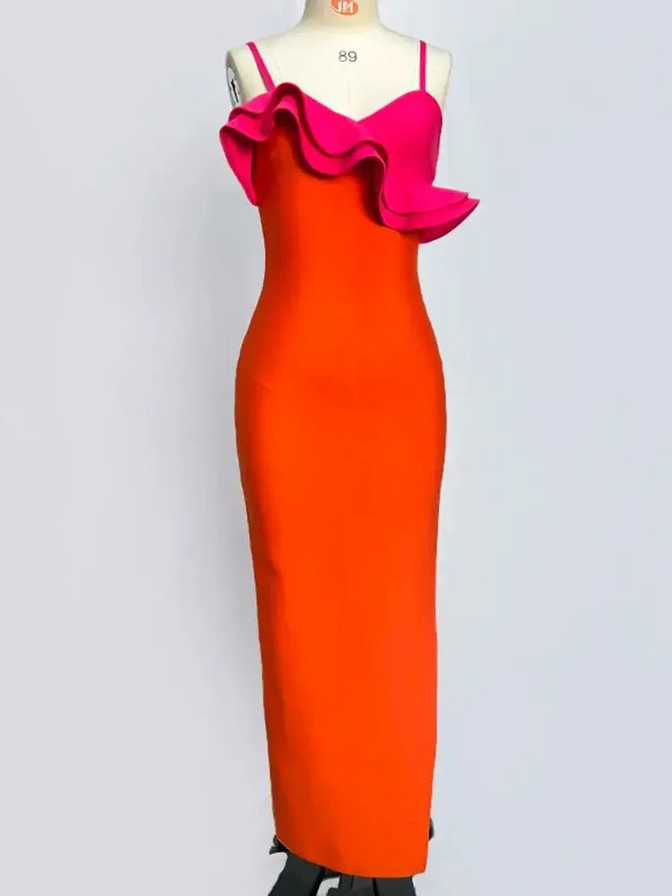 Womens Chic Festive Ruffled V-Neck Sleeveless Evening Dress - Image 6