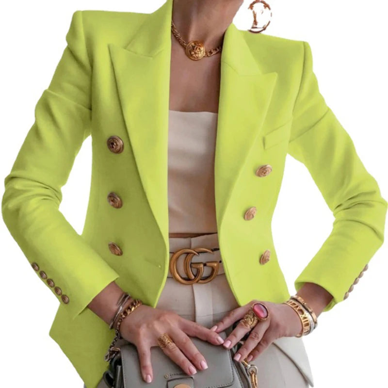 Autumn Chic Double Breasted Lapel Blazer for Women's Outwear - Image 6