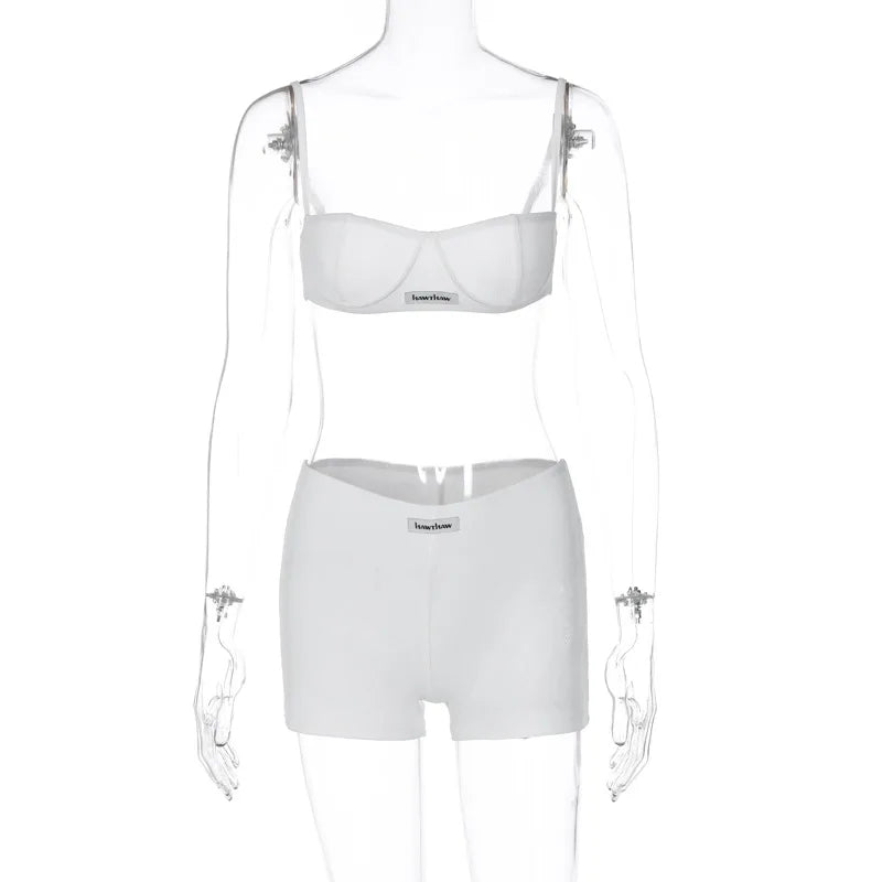 Solid Color Sleeveless Camisole and Elastic Shorts Set for Women - Image 2