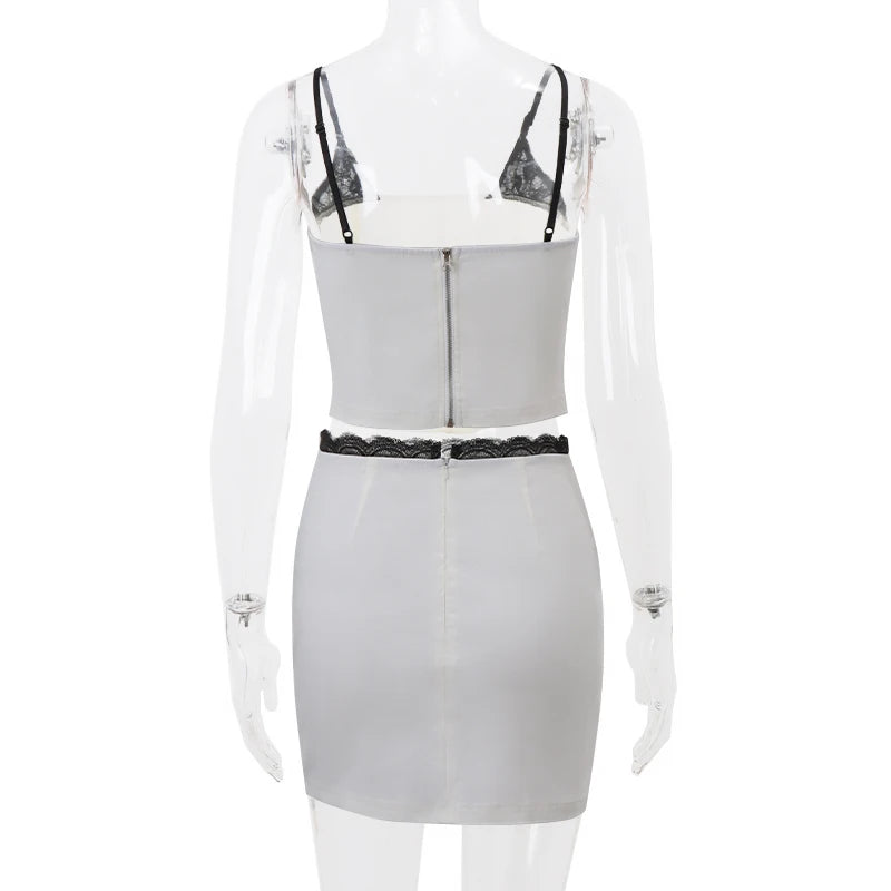 High Waist Skinny Hip Skirts and Spaghetti Straps Crop Top - Image 6