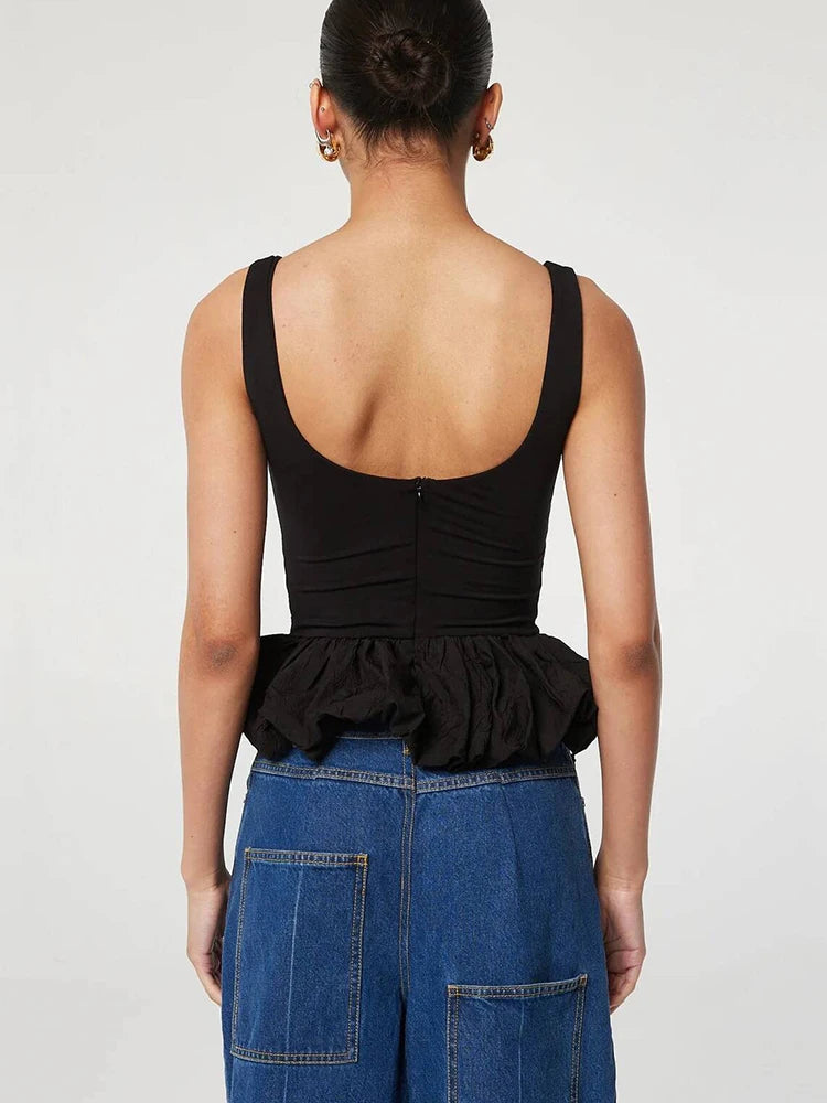Backless Ruched Black Tank Top for Women Summer Streetwear - Image 5