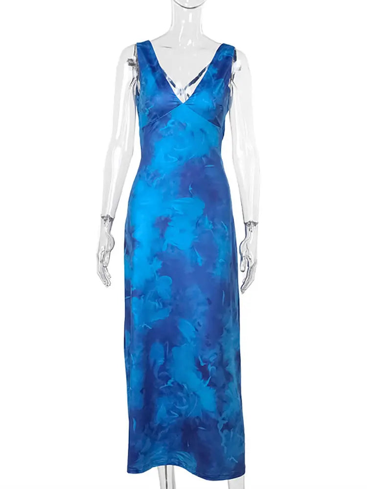 Sexy Deep V-neck Backless Printed Bodycon Maxi Dress - Image 7