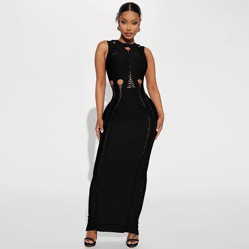 Sleeveless O Neck Bodycon Maxi Dress Summer Party Outfit - Image 8