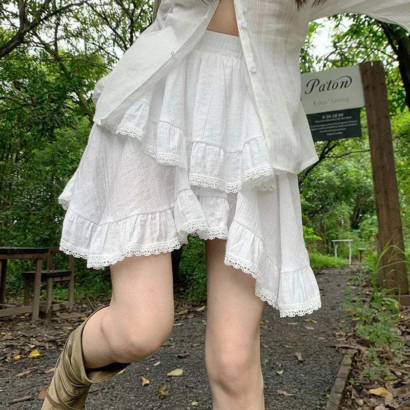 Kawaii Lace Patchwork Mini Skirt - Elegant Japanese Style Fashion