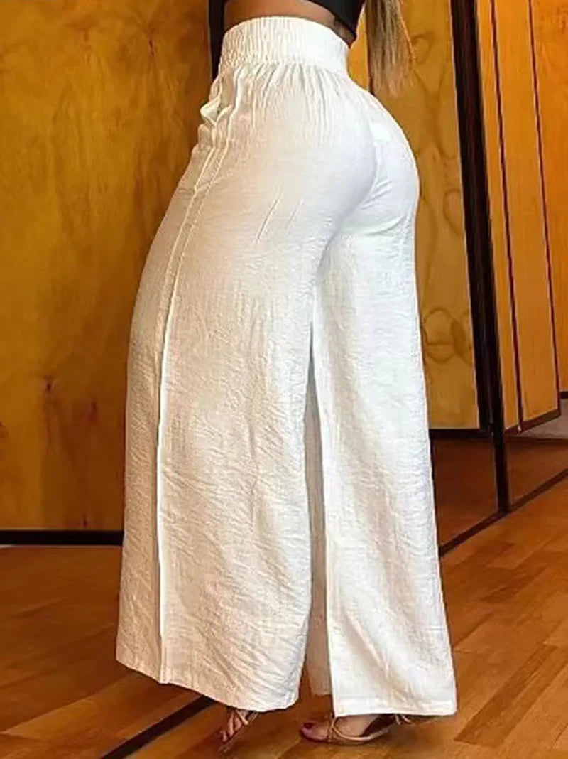 High Waist Wide Leg Pants - Women's Metal Casual Trousers - Image 5