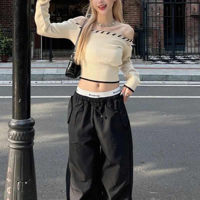 Slim Fit Off-Shoulder Knitted Crop Top with Boat Neck - Image 6