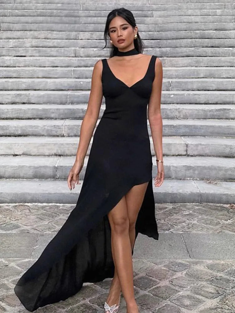 Sexy Sheer Lace-Up Deep V-Neck Maxi Dress for Women - Image 4