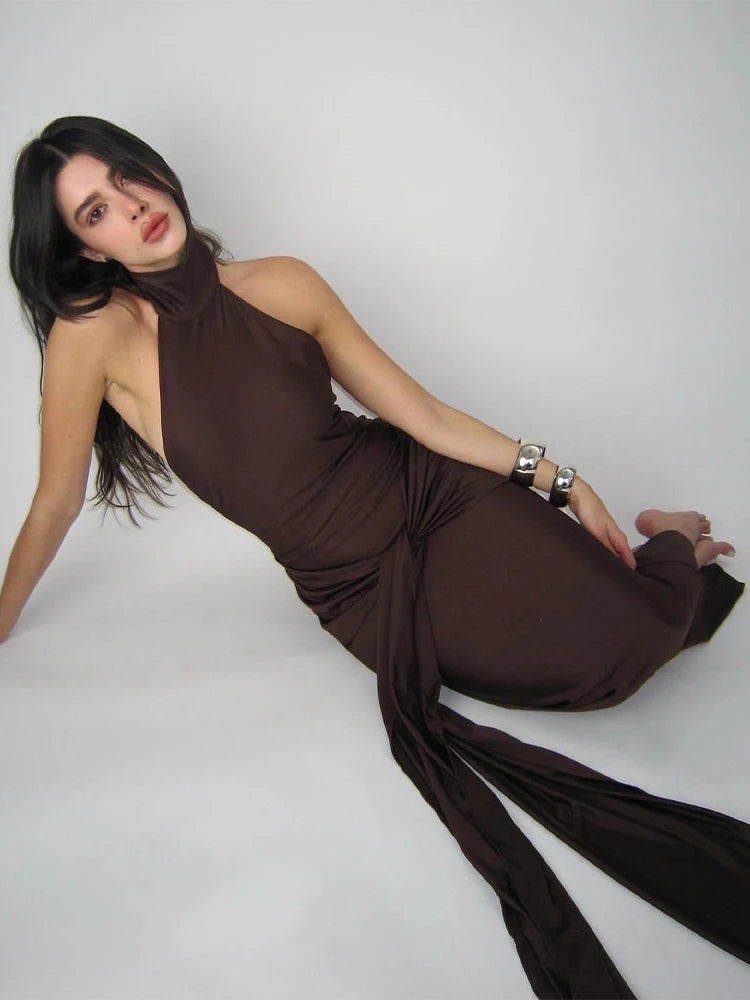 Elegant Backless Halter Maxi Dress for Evening Party Clubwear - Image 3