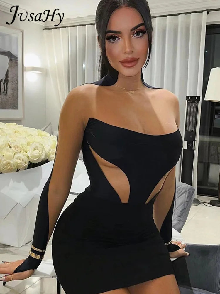 Patchwork turtleneck mini dress, trendy and sexy chic style - Image 4