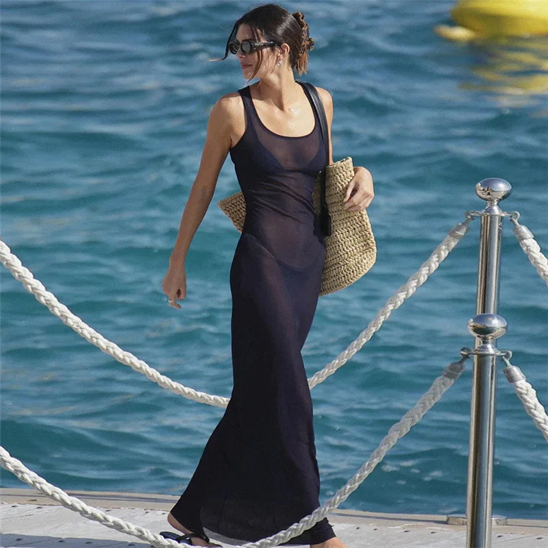 See Through Maxi Dress - Summer Beachwear Cover-up Outfit