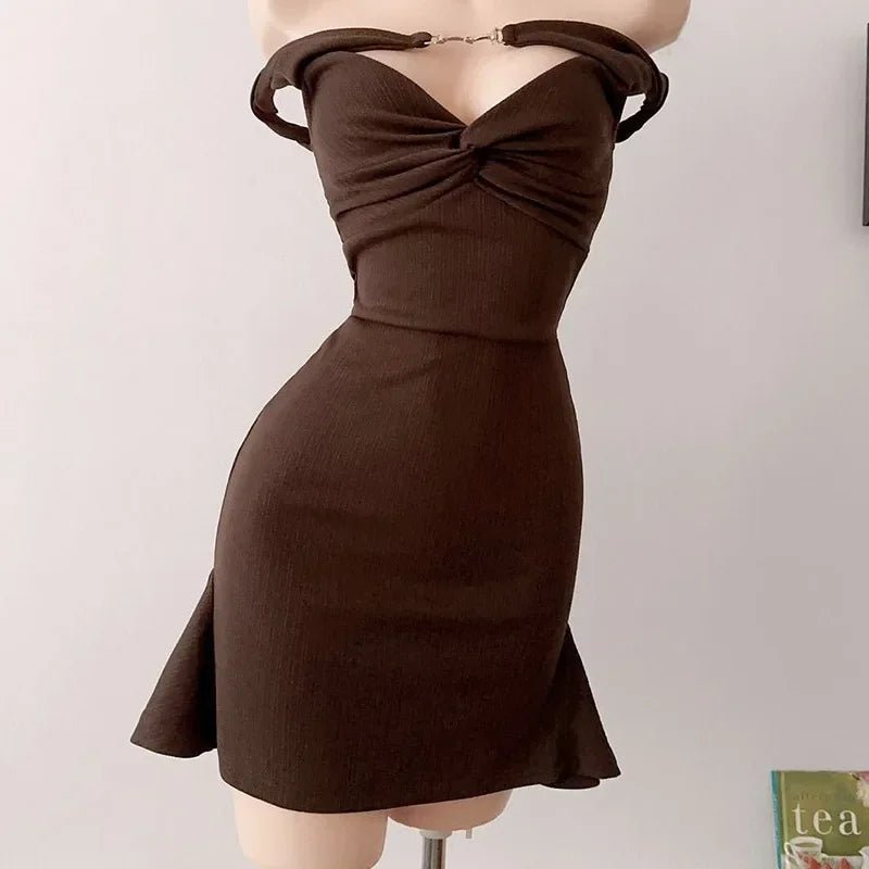 Summer Off Shoulder Mini Dress with Metal Buckle Detail - Image 6