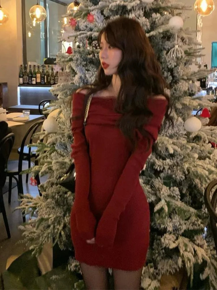 Stylish Knitted Off Shoulder Bodycon Mini Dress - Image 7