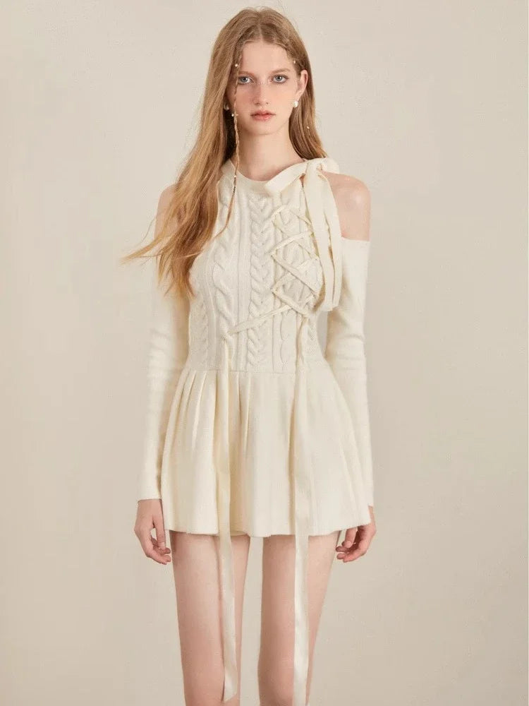 Off Shoulder Knit Mini Dress for Women Preppy, Cute, Kawaii - Image 4