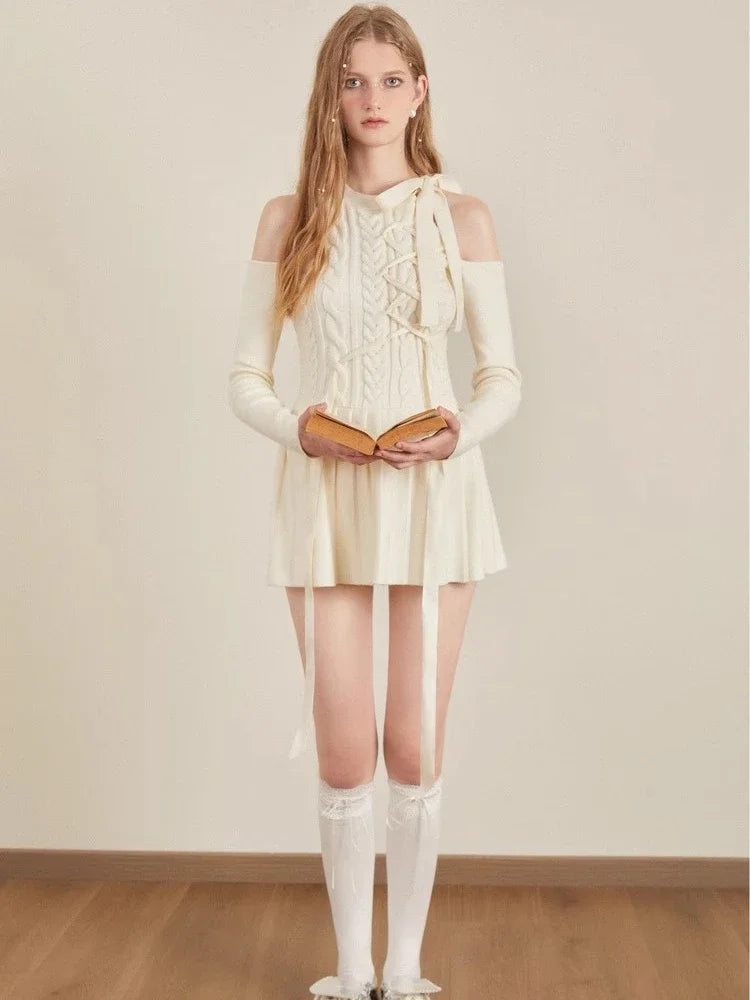 Off Shoulder Knit Mini Dress for Women Preppy, Cute, Kawaii - Image 6