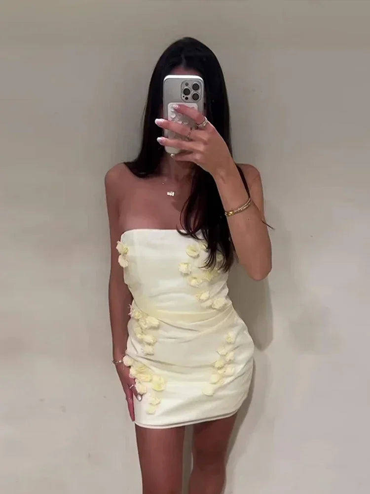 Floral Strapless Mini Dress Stylish Off-Shoulder Summer Fashion Choice - Image 5