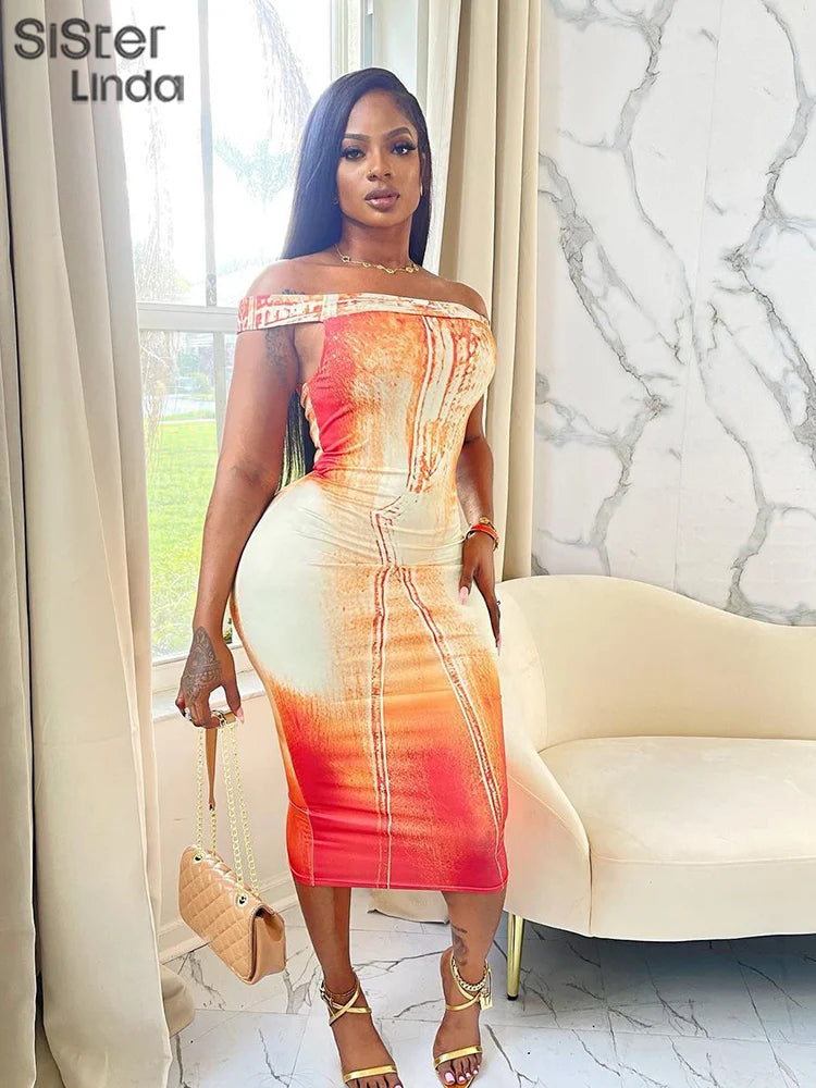 Elegant Sleeveless Maxi Dresses Gradient Print Women's Clubwear - Image 4