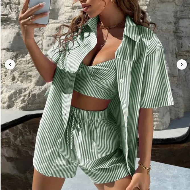 Striped Street Short Sleeve Shirt and Mini Shorts Set - Image 5