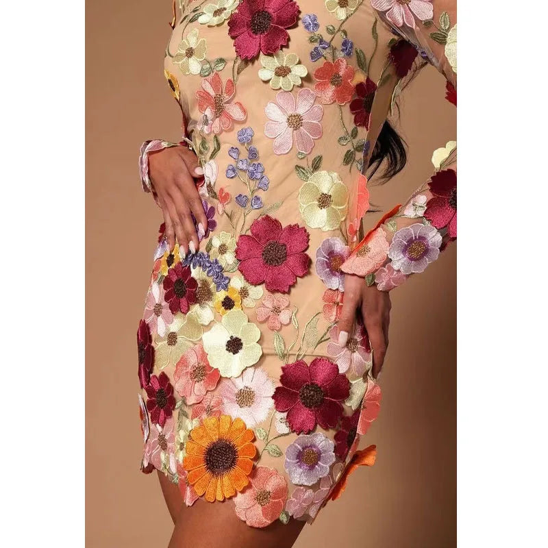Stylish 3D Floral Bag Hip Dress for Women's Party.