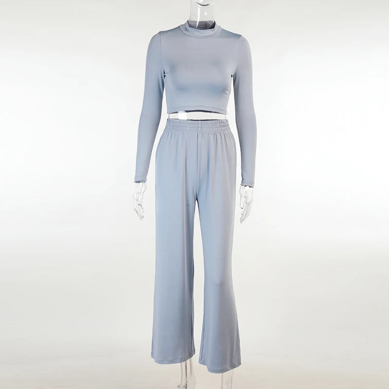 Women's Long Sleeve Crop Top and Loose Fitness Pants Set - Image 6