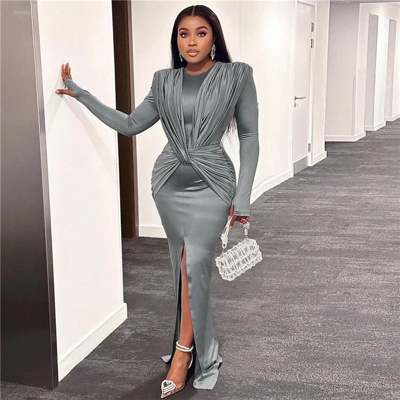 Sexy Round Neck Long Sleeve Evening Dress with Slim Fit - Image 5