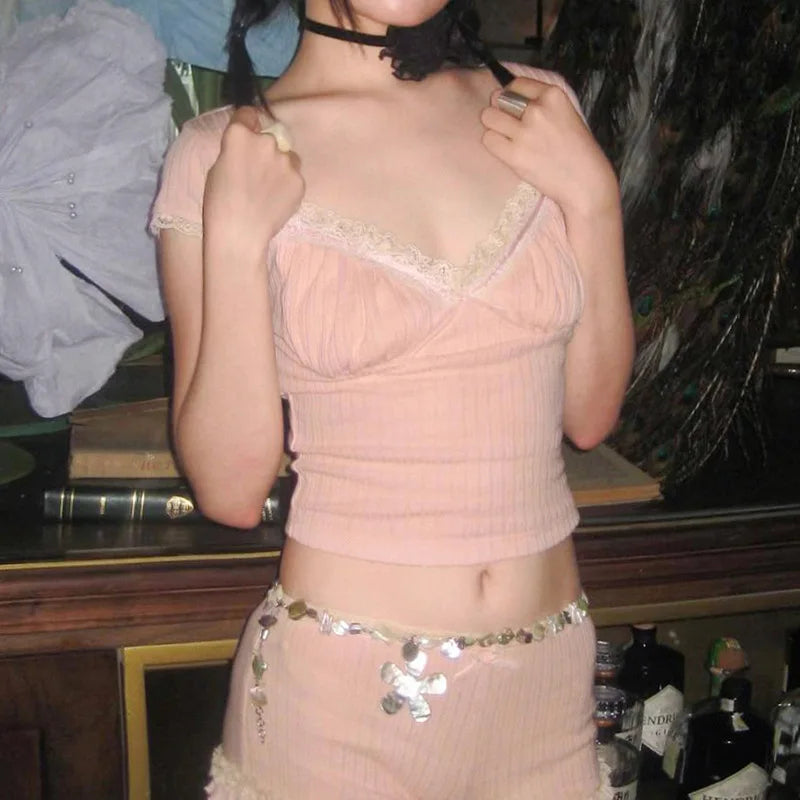 Vintage-style Fairycore Crop Tops for Women - Trendy Summer Fashion
