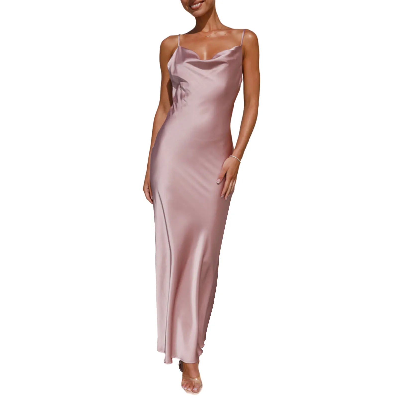 Women's Solid Color Bodycon Dress with Spaghetti Straps - Image 11