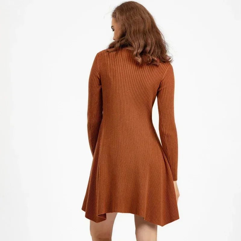Womens Retro Knit Mini Dress Casual V-Neck Bodycon A-Line - Image 9