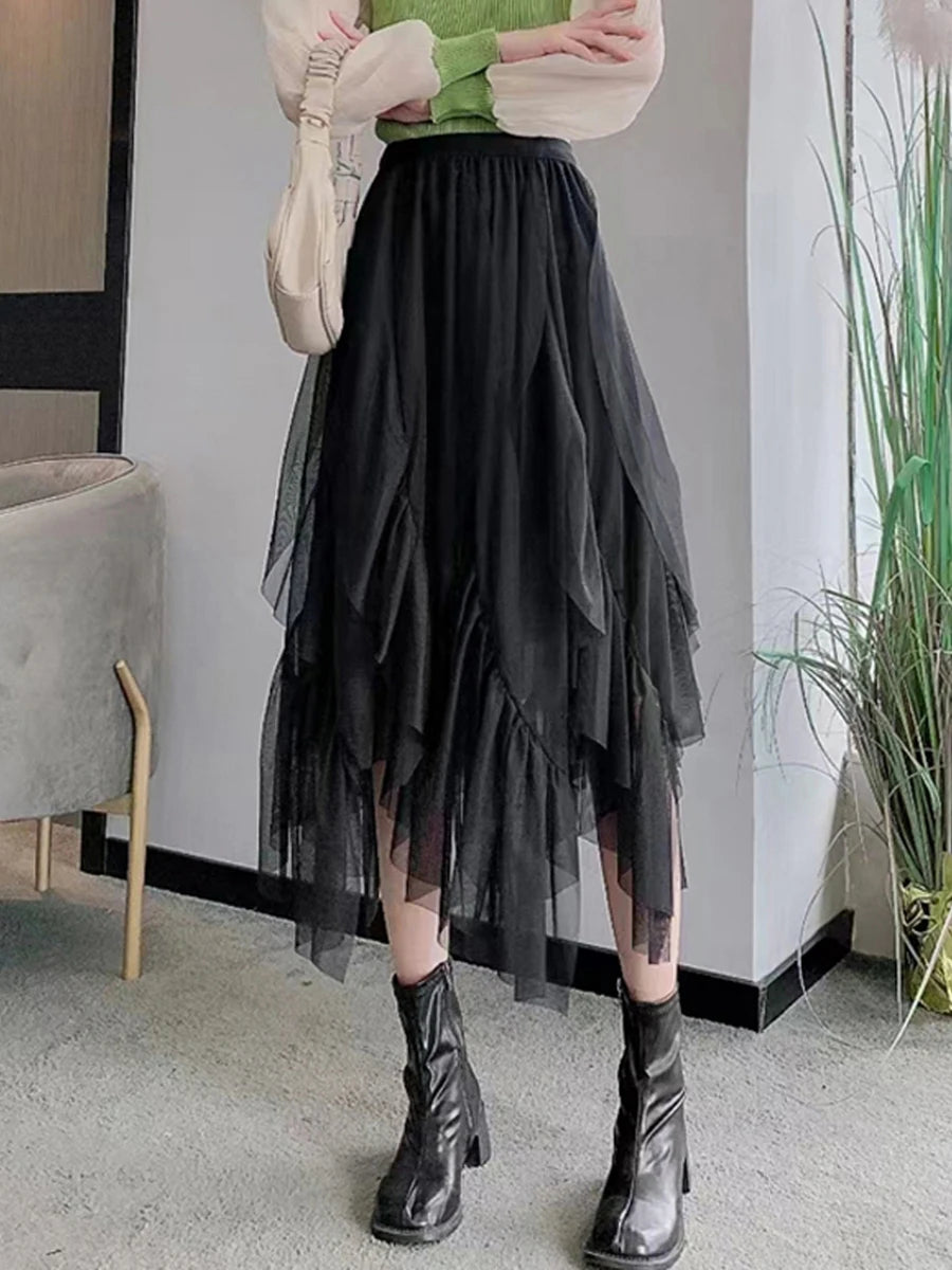 Womens Tulle Layered Skirt High Waist Mesh Elegant Party Dress - Image 7
