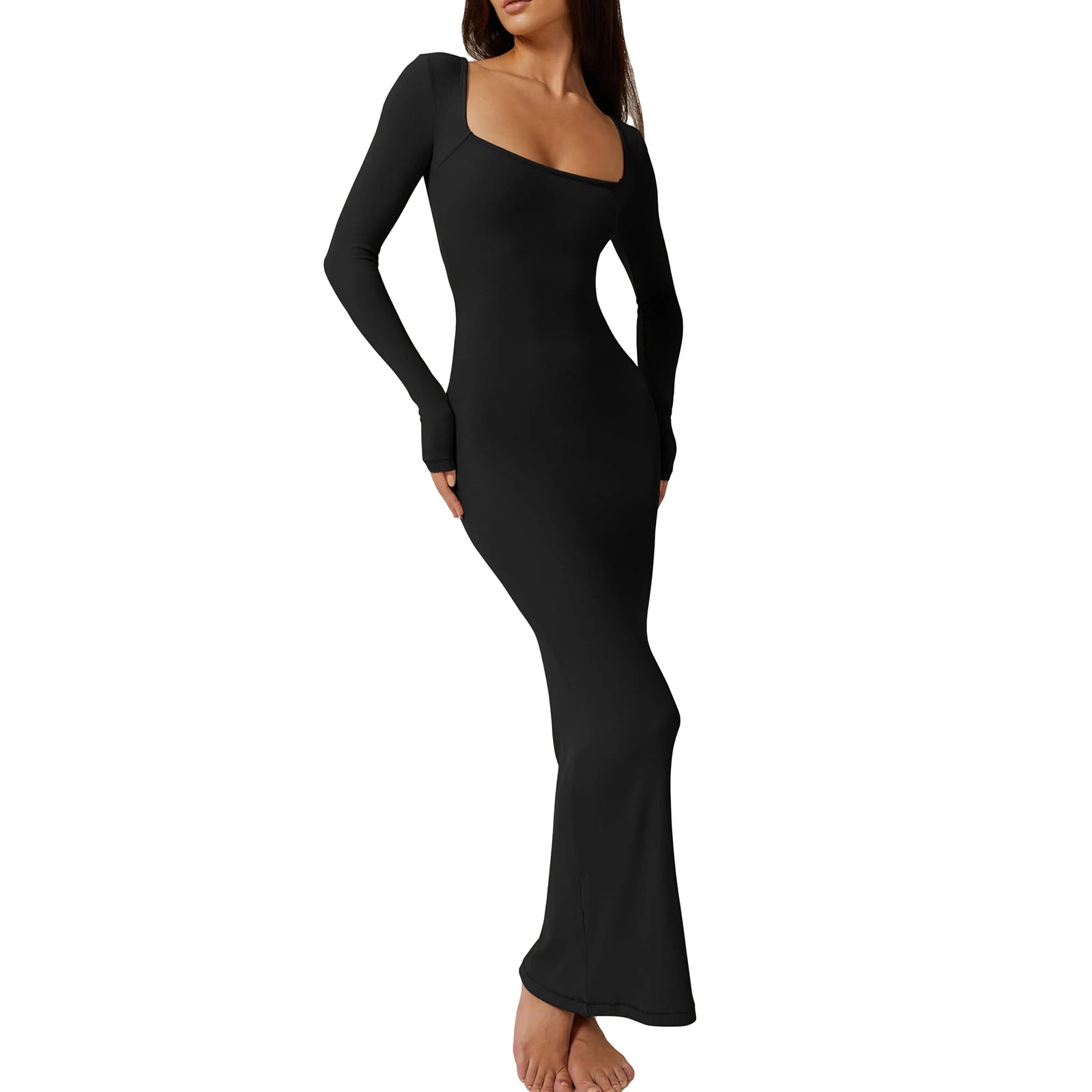 Solid Color Ribbed Maxi Dress for Women Casual Party - Image 11