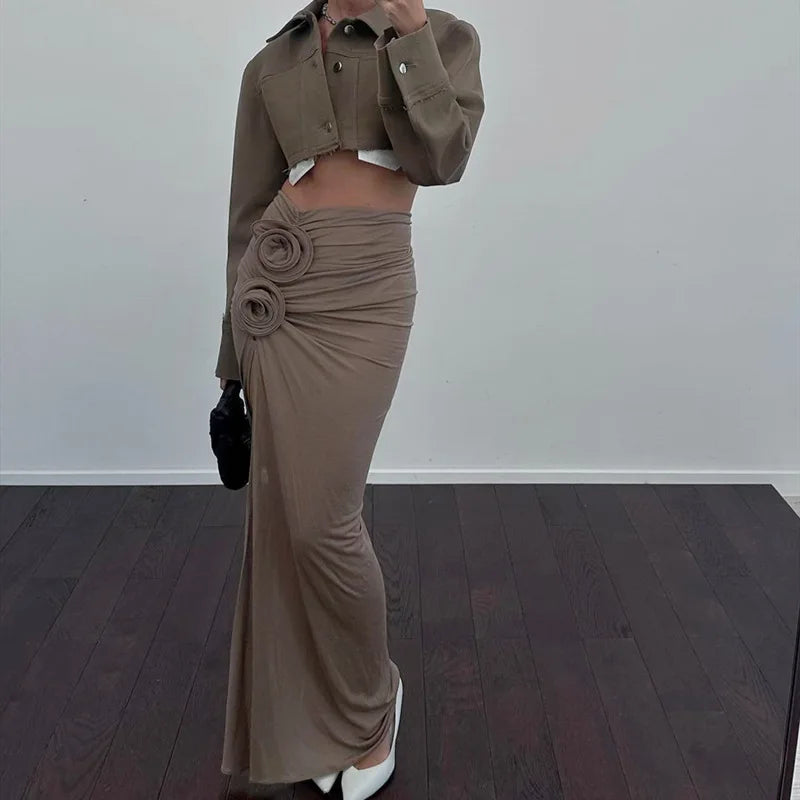 Chic French-Inspired High Waist Slit Skirt for Fall Fashion - Image 4