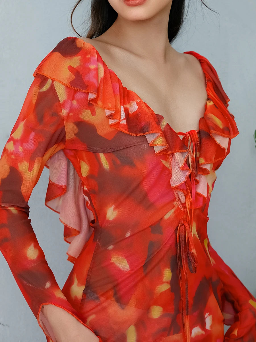 Ruffle Trim Bodycon Mini Dress for Summer Beach Party - Image 4