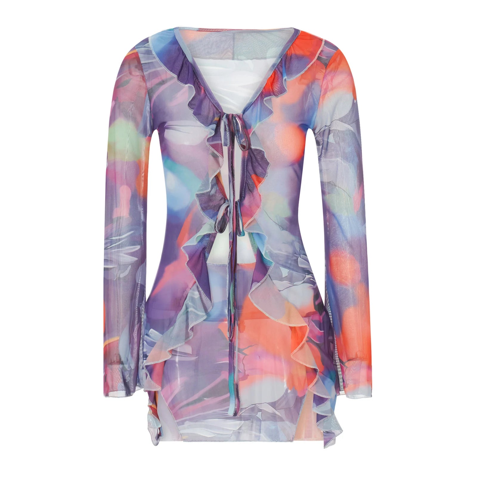 Women's Sexy Tie-dye Mini Dress with Ruffle Detail - Image 11