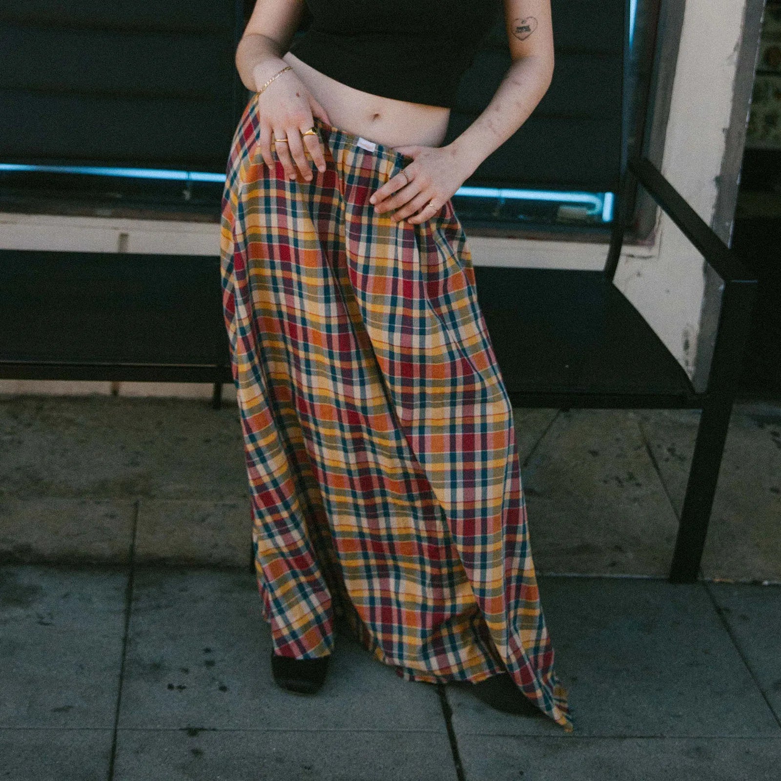 Women's Gingham Maxi Skirt: A-line Ruffle Plaid Midi, High Waist