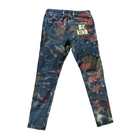 Black Tie Dye Denim Pants (Splotch Rays Red Yellow Green) – beebsboutique