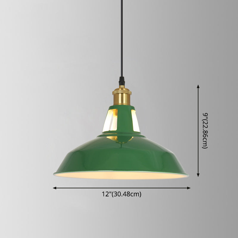 Enamel Green Shaded Suspension Lamp Retro Metal 1-Light Cafe Hanging Light Fixture