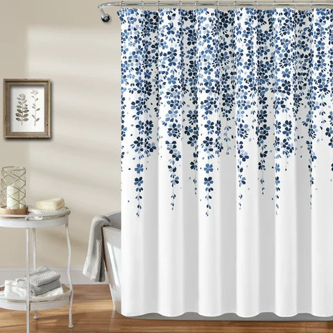 Feblilac Yellow Flowers and Vines Cream Ground Shower Curtain with Hooks, Bloom Floral Bathroom Curtains with Ring, Unique Bathroom décor, Boho Shower Curtain, Customized Bathroom Curtains, Extra Long Shower Curtain