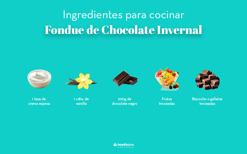 Ingredientes para preparar fondue de chocolate en cazo de hierro fundido