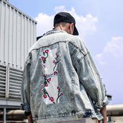 men Flower Embroidery Jeans Coats Jacket