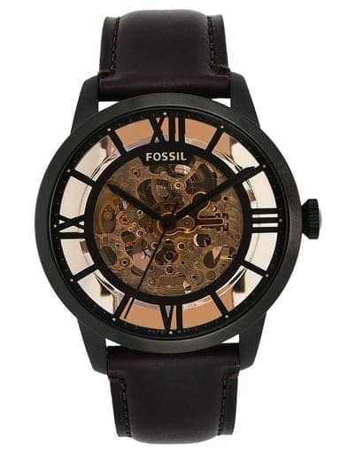 Black Eco Townsman Automatic Fossil Leather Watch Me3210