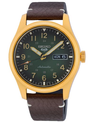 Seiko 5 Sport Leather Strap Green Dial Watch - Kamal Watch Company