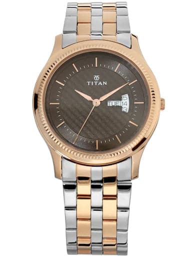 Titan Champagne Dial Gold Stainless Steel Strap Men'S Watch Nl1650Ym06