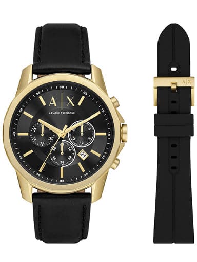 Armani Exchange Chronograph Black Leather Watch Gift Set AX7133SET - Kamal  Watch Company