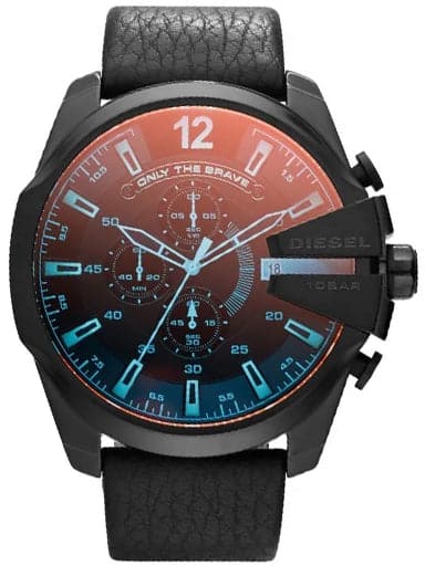 Diesel Mega Chief Round Analog Black Dial Leather Watch